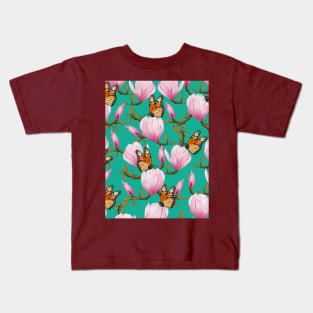 Magnolia Flowers With Butterflies Kids T-Shirt